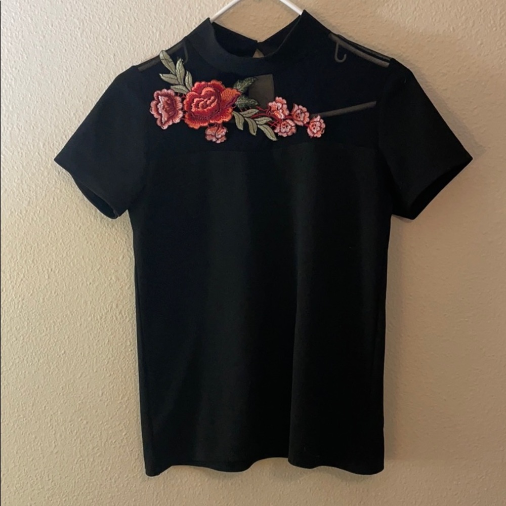 Black floral blouse